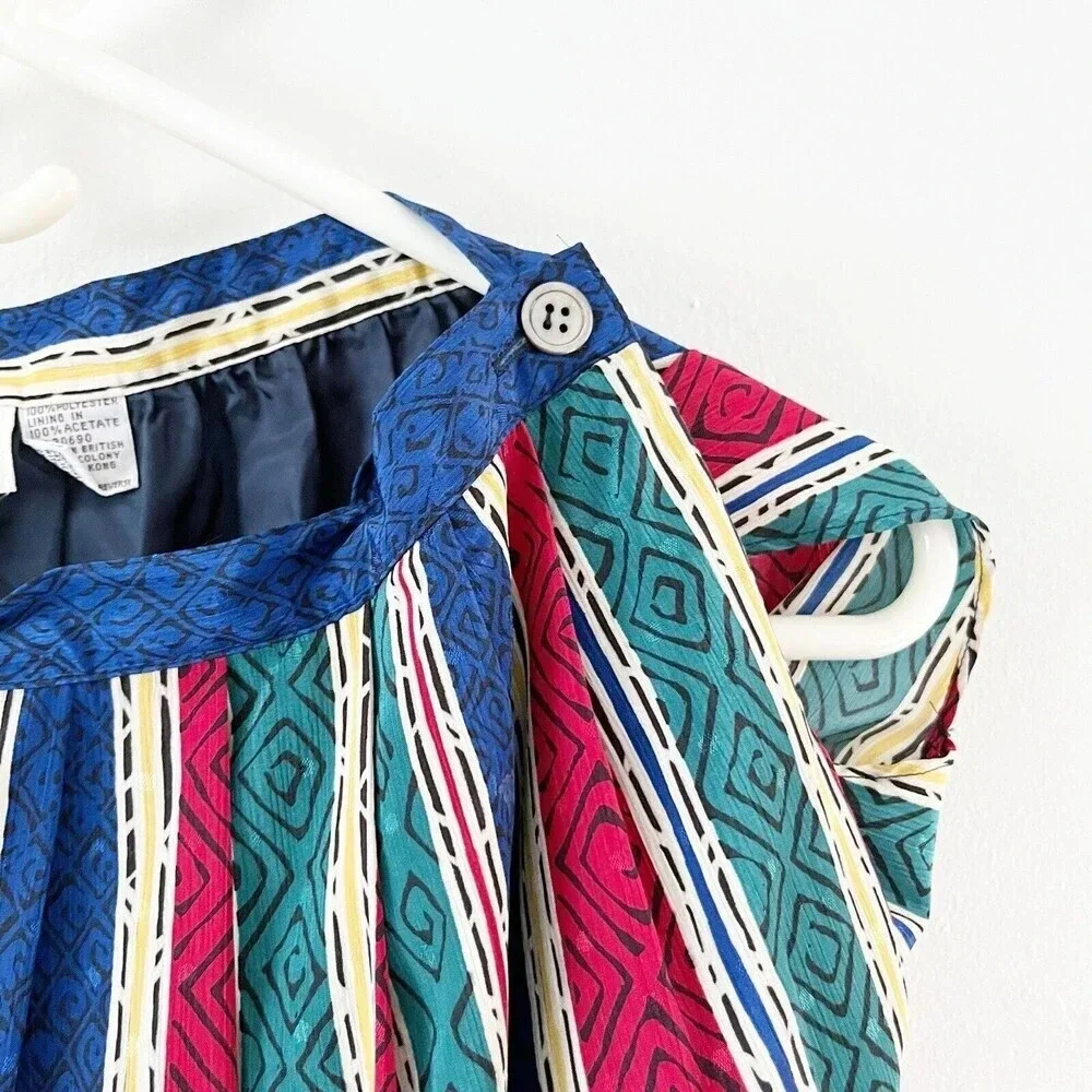 Vintage 90s Women’s Striped Midi Skirt Tribal Multicolor Striped Lined Sz 6